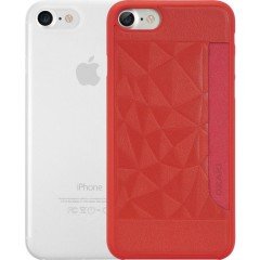 Ozaki O!coat Jelly + Pocket Ultra İnce Silikon Kılıf + Kart Yuvalı Sert Arka Kapak Apple iPhone 7-8 Silikon Kılıf Kırmızı